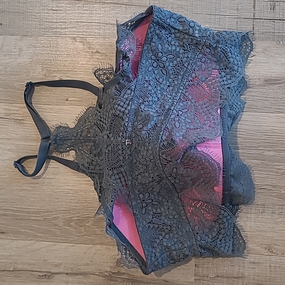 Victoria’s Secret Bra Pink Push-Up Racerback Pullover Longline Lace Slate M - Picture 2 of 5